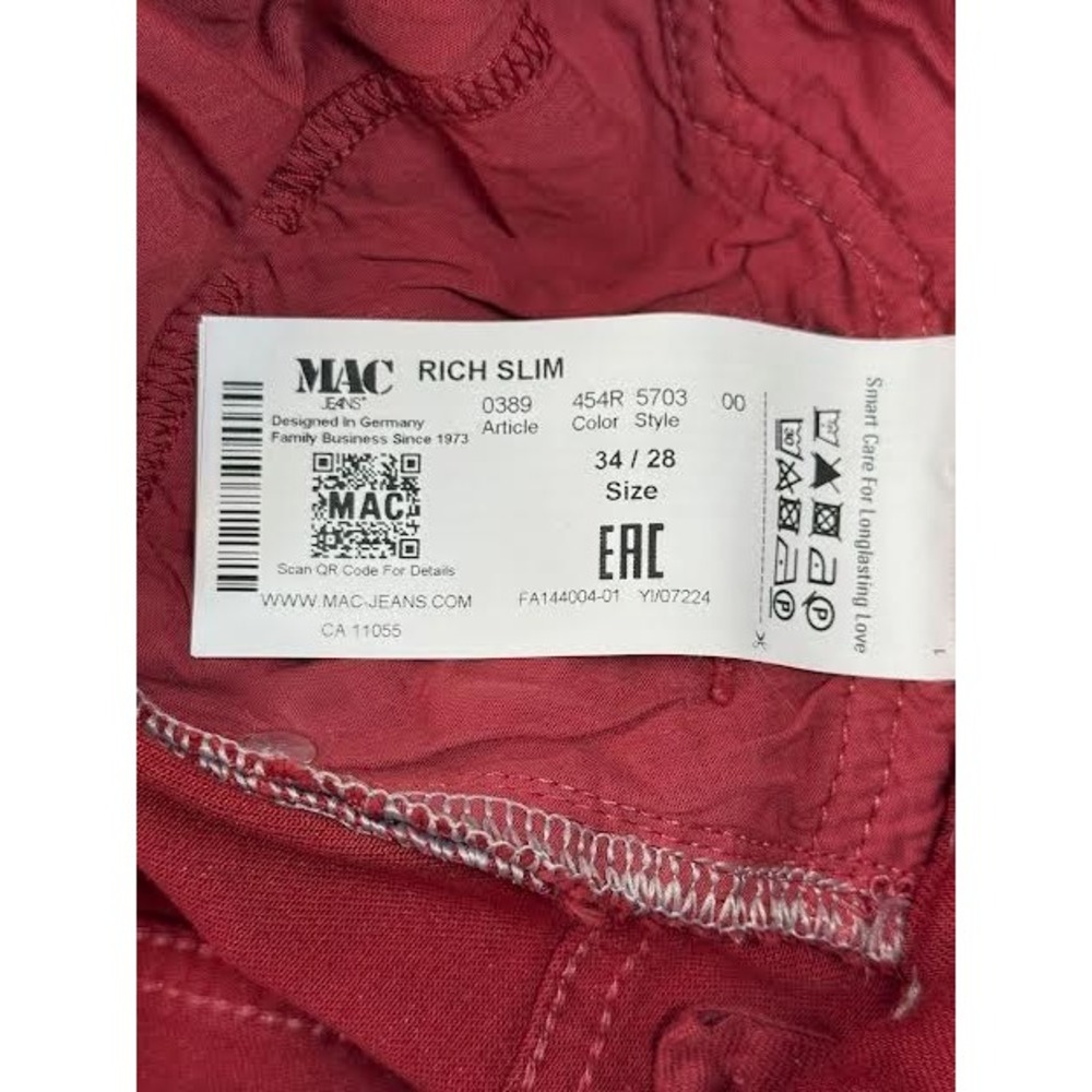 MAC Rich Jeans Womens 28x31 Red Straight Fit Slim Leg Stretch Casual NWT - Picture 3 of 11